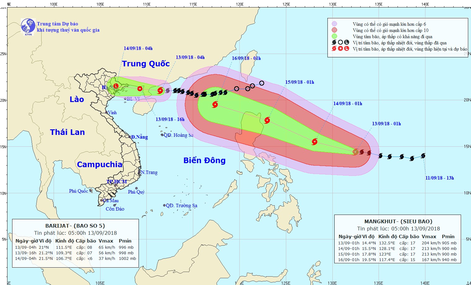 Bão số 5 và siêu bão Mangkhut đang hướng về phía đất liền.