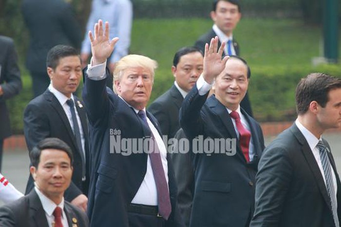 Chủ tịch nước Trần Đại Quang tiếp tổng thống Mỹ Donald Trump tại Hà Nội hồi tháng 11/2017