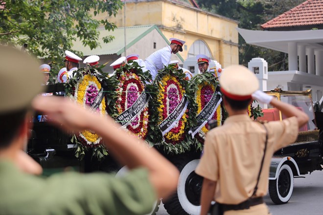 Lực lượng an ninh của lễ tang chào vĩnh biệt đồng chí Đỗ Mười. (Ảnh: Minh Sơn/Vietnam+)