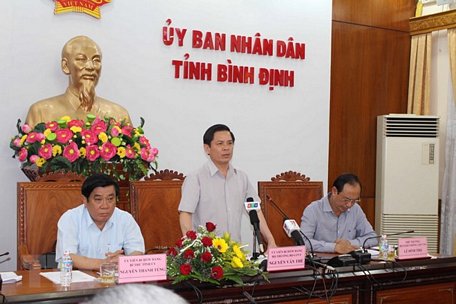 Bộ trưởng Bộ Giao thông Vận tải Nguyễn Văn Thể phát biểu tại buổi làm việc. (Ảnh: Phạm Kha/TTXVN)