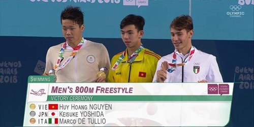 Huy Hoàng nhận huy chương vàng Thế vận hội trẻ