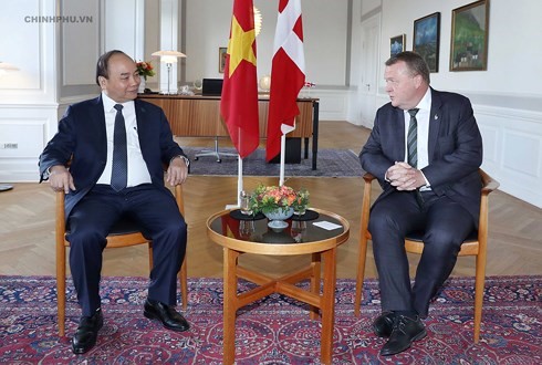 Thủ tướng Nguyễn Xuân Phúc hội đàm với Thủ tướng Đan Mạch Lars Løkke Rasmussen. Ảnh: VGP/Quang Hiếu.