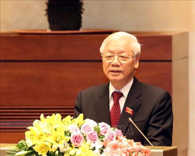 Tổng Bí thư Nguyễn Phú Trọng, Chủ tịch nước CHXHCN Việt Nam nhiệm kỳ 2016-2021 phát biểu nhậm chức. Ảnh: Trọng Đức/TTXVN