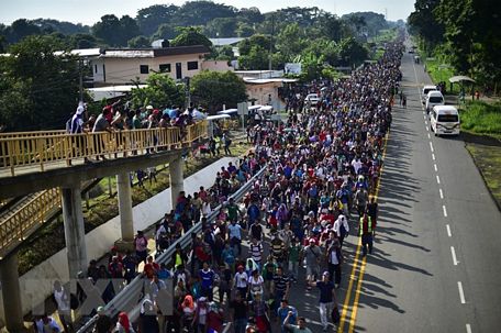 Người di cư Honduras trên hành trình tới Mỹ tại tuyến đường nối Ciudad Hidalgo và Tapachula, bang Chiapas, Mexico ngày 21/10/2018. (Nguồn: AFP/TTXVN)