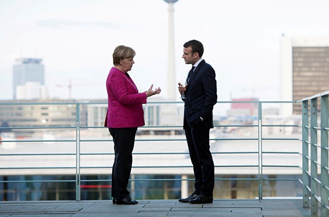 Thủ tướng Đức Angela Merkel và Tổng thống Pháp Emmanuel Macron trong một cuộc gặp tại Berlin năm 2017. Ảnh: Reuters