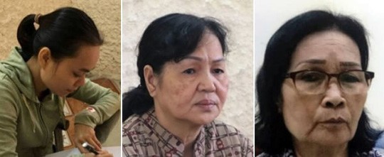 3 siêu lừa đã bị cơ quan CA bắt giữ: Nguyễn Thị Thắm, Mai Thùy Linh và Trần Thị Ngọc Oanh (từ trái qua).