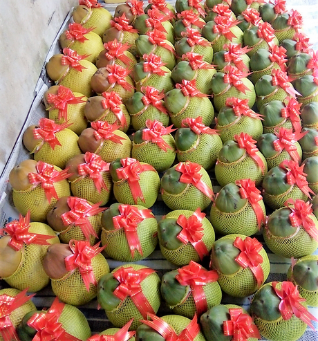Dừa hồ lô của anh Võ Hoàng Bửu tham gia thị trường tết với giá 200.000 đ/cặp.