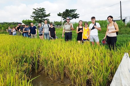 Tour du khách tham gia làm lúa, làm rẫy cùng nông dân của Công ty Mekong travel.