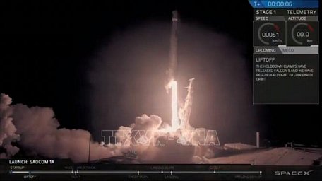  Tên lửa đẩy Falcon 9 mang theo vệ tinh SAOCOM 1A rời bệ phóng tại Căn cứ không quân Vandenberg ở California, Mỹ ngày 7/10/2018. Ảnh tư liệu: AFP/TTXVN