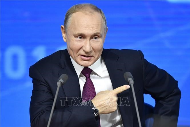 Tổng thống Nga Vladimir Putin trong cuộc họp báo thường niên tại Moskva ngày 20/12/2018. Ảnh: AFP/TTXVN