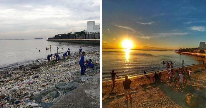 Bãi biển Manina Bay ở Philippines được dọn sạch rác trong trào lưu #Trashtag