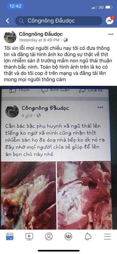 Nguyễn Bá Mạnh đã đăng tải thông tin sai sự thật lên mạng xã hội về việc sử dụng thịt lợn nhiễm sán tại Trường mầm non xã Ngũ Thái, huyện Thuận Thành, tỉnh Bắc Ninh. (Ảnh: Thái Hùng/TTXVN)