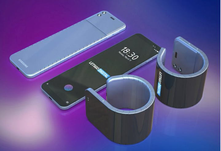  Song, Samsung Electronics vừa nhận bằng sáng chế cho chiếc điện thoại thông minh linh hoạt có thể uốn cong. Điều này cho phép người dùng đeo thiết bị di động trên cổ tay và sử dụng nó như một chiếc smartwatch. Ảnh: Letsgodigital.