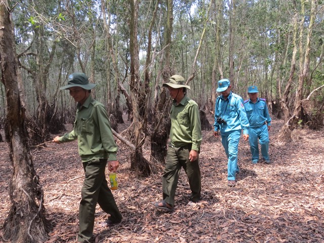  Lực lượng bảo vệ rừng (Vườn Quốc gia Tràm Chim) và chiến sĩ của Bộ Chỉ huy Quân sự tỉnh kiểm tra công tác phòng cháy , chữa cháy rừng tại khu A4
