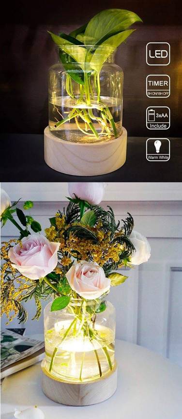 Bình hoa kết hợp với đèn Led bên dưới hoàn hảo để đặt ở hành lang, trong phòng ngủ, nhà tắm…