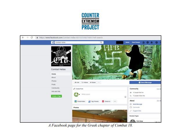 Hình ảnh trên trang Facebook của tổ chức Greek Chapter of Combat 18 mang xu hướng cực đoan. Ảnh: CEP