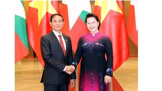 Chủ tịch Quốc hội Nguyễn Thị Kim Ngân hội kiến Tổng thống Myanmar Win Myint    Ảnh: TTXVN