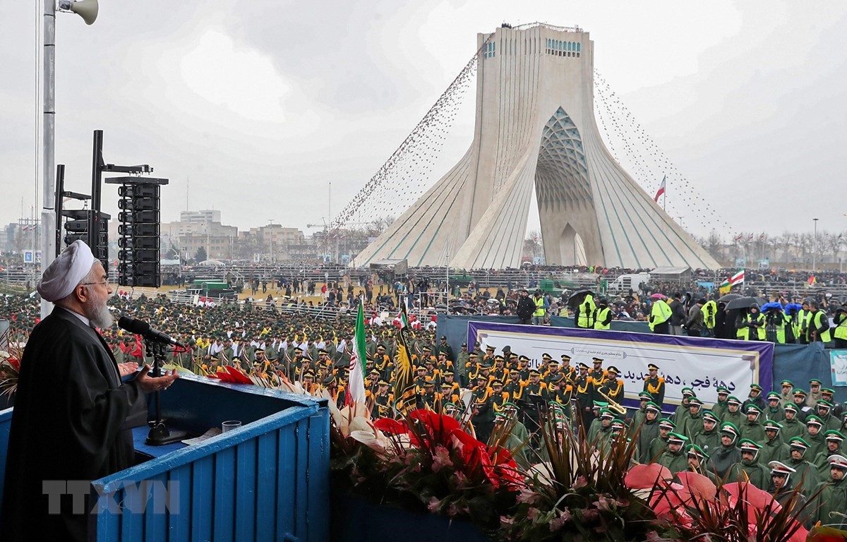 Tổng thống Iran Hassan Rouhani phát biểu tại lễ kỷ niệm 40 năm Cách mạng Hồi giáo tại Tehran, Iran, ngày 11/2. (Ảnh: AFP/TTXVN)