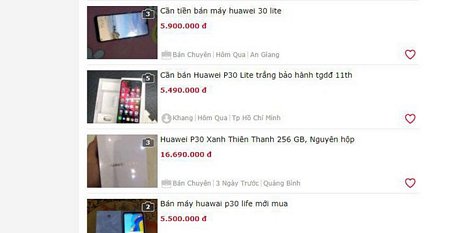  Chiếc điện thoại Huawei P30 Lite còn tới 11 tháng bảo hành được rao bán với giá 5.490.000 đồng. (Ảnh chụp màn hình).