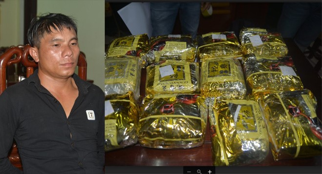Dềnh Xong Chò và 15 kg ma túy đá bị thu giữ.