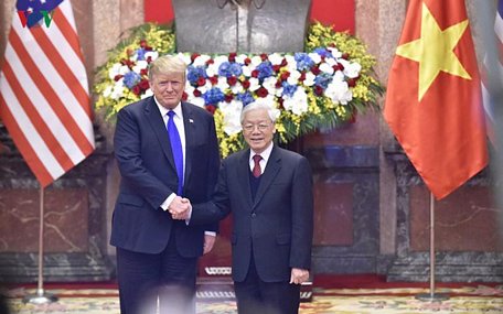 Tổng Bí thư, Chủ tịch nước Nguyễn Phú Trọng tiếp Tổng thống Mỹ Donald Trump sang Việt Nam tham dự Cuộc gặp thượng đỉnh Mỹ-Triều lần 2 ngày 27/2/2019.