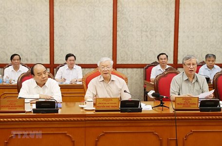 Tổng Bí thư, Chủ tịch nước Nguyễn Phú Trọng chủ trì họp Bộ Chính trị. Ảnh TTXVN
