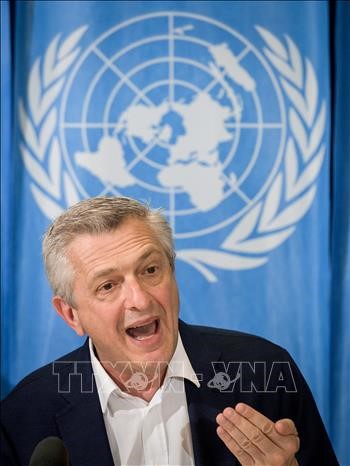 Cao ủy Liên hợp quốc về người tị nạn Filippo Grandi phát biểu tại cuộc họp báo ở Geneva, Thụy Sĩ ngày 17/6. Ảnh: AFP/TTXVN