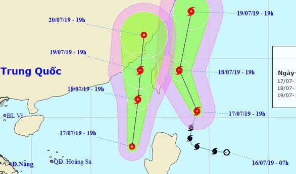 Sơ đồ dự báo hướng đi bão Danas và áp thấp nhiệt đới mới trên Biển Đông - Ảnh: Trung tâm Dự báo khí tượng thủy văn quốc gia