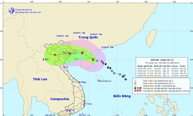 Vị trí và đường đi dự kiến của bão số 3. (Nguồn: nchmf.gov.vn)