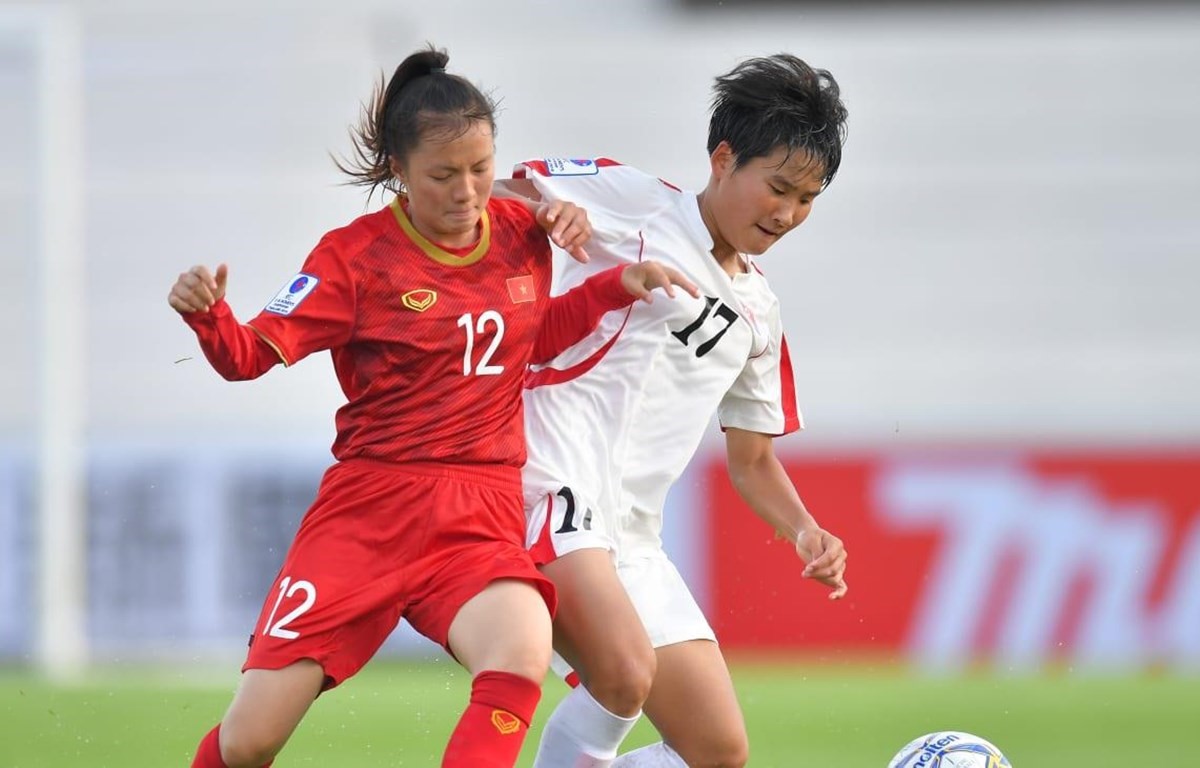U16 nữ Việt Nam (áo đỏ) không thể cản được Triều Tiên. (Nguồn: AFC)