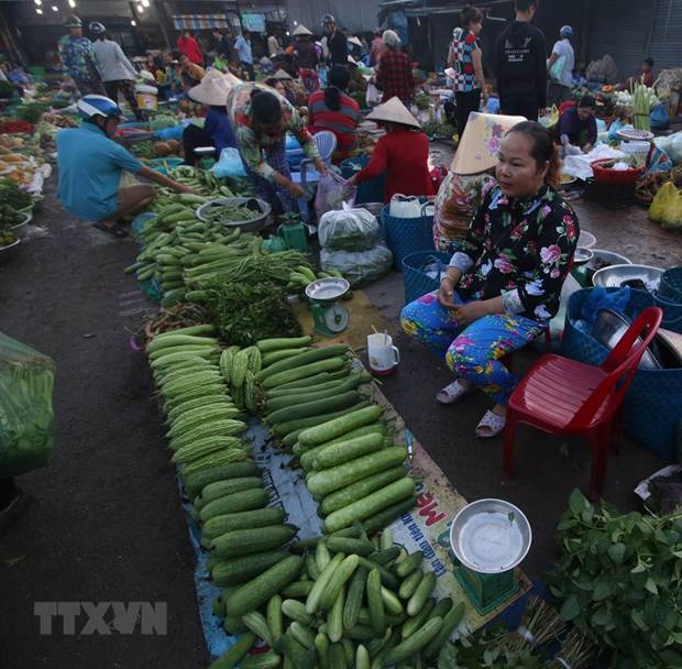  Khu chợ nông thôn ở thành phố Vị Thanh, tỉnh Hậu Giang với những sản vật mùa lũ. (Ảnh: Duy Khương/TTXVN)