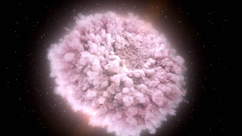 Dựa trên một sự kiện có thật được phát hiện trong 1 thiên hà nằm cách chúng ta 130 triệu năm ánh sáng, NASA đã công bố 1 hình ảnh đồ họa ấn tượng cho thấy một đám mây các mảnh vụn nóng và đặc đang mở rộng trước khi 2 ngôi sao neutron va vào nhau.