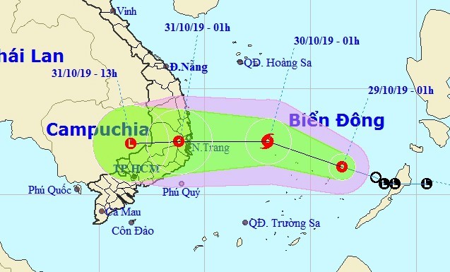 Dự báo vị trí và hướng di chuyển của áp thấp nhiệt đới - Nguồn: Trung tâm dự báo khí tượng thủy văn quốc gia