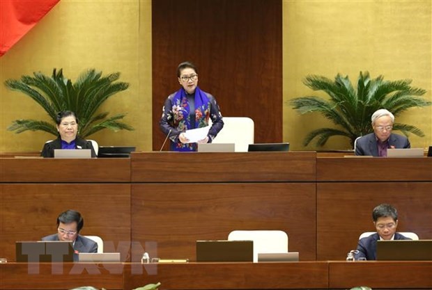 Chủ tịch Quốc hội Nguyễn Thị Kim Ngân phát biểu kết thúc nhóm vấn đề thứ hai. (Ảnh: Dương Giang/TTXVN)