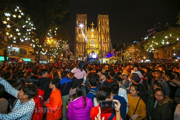 Nhà thờ Lớn Hà Nội đêm Noel. (Nguồn: Vietnam+)
