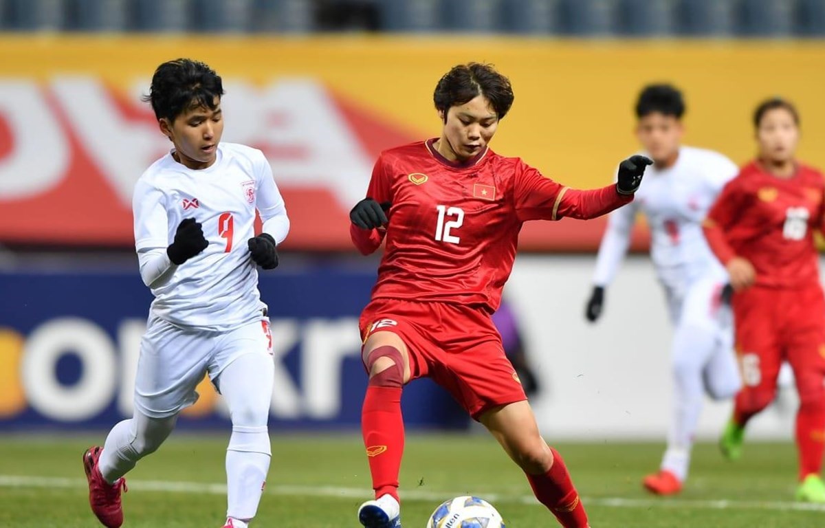 Tuyển nữ Việt Nam đánh bại Myanmar 1-0 chiều 6/2 bằng bàn thắng duy nhất của Ngân Thị Vạn Sự. (Ảnh: AFC)