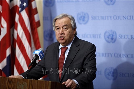 Ông Antonio Guterres phát biểu tại New York, Mỹ ngày 6/1. Ảnh: THX/TTXVN