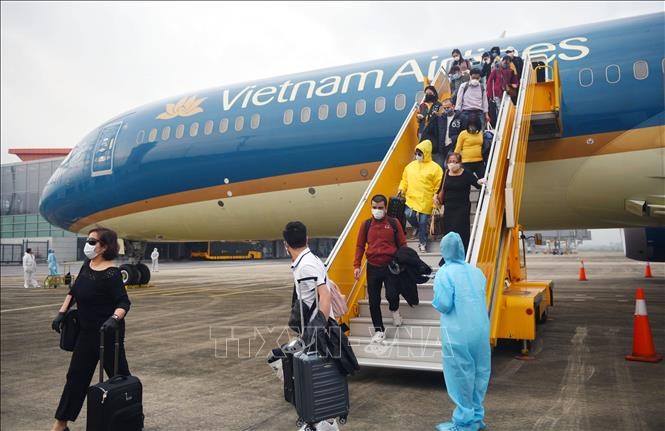 Máy bay của Vietnam Airlines tại sân bay Vân Đồn (Quảng Ninh). Ảnh: TTXVN phát