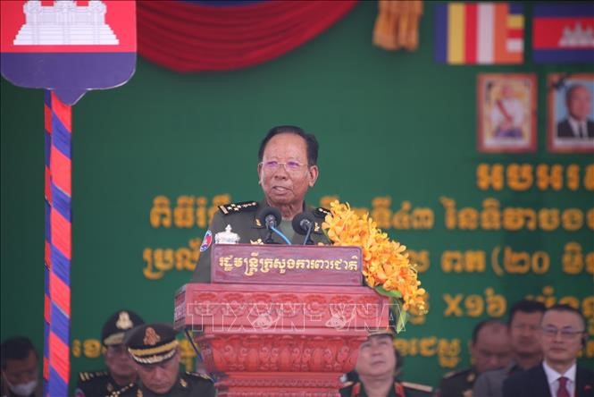 Phó Thủ tướng Campuchia Samdech Pichey Sena Tea Banh tại lễ kỷ niệm. Ảnh: Vũ Hùng/Pv TTXVN tại Campuchia