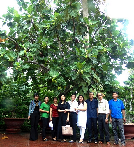 Đoàn tư vấn tài chính Công ty TNHH Manulife (Hà Nội) chụp ảnh lưu niệm trước cây sa kê do Thủ tướng Chính phủ Võ Văn Kiệt trồng.