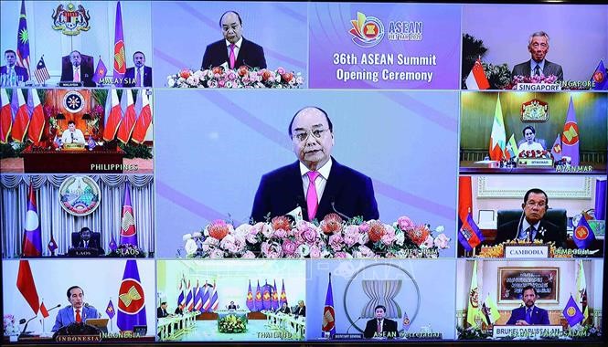 Thủ tướng Nguyễn Xuân Phúc phát biểu tại Hội nghị Cấp cao ASEAN lần thứ 36, ngày 26/6/2020. Ảnh: Thống Nhất/TTXVN