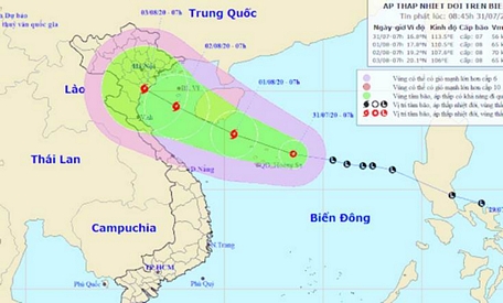 Ví trí và hướng đi của áp thấp nhiệt đới - Ảnh: Trung tâm dự báo khí tượng thủy văn quốc gia