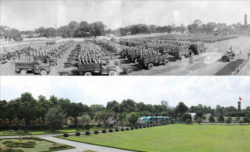 Các đơn vị thuộc Đại đoàn 308 tiếp quản Hà Nội tiến hành nghi lễ chào cờ đầu tiên trong Ngày giải phóng Thủ đô, diễn ra tại sân Cột Cờ (nay là Đoan Môn - Hoàng thành Thăng Long) vào lúc 15 giờ ngày 10/10/1954 và khu di tích Hoàng thành Thăng Long ngày nay.