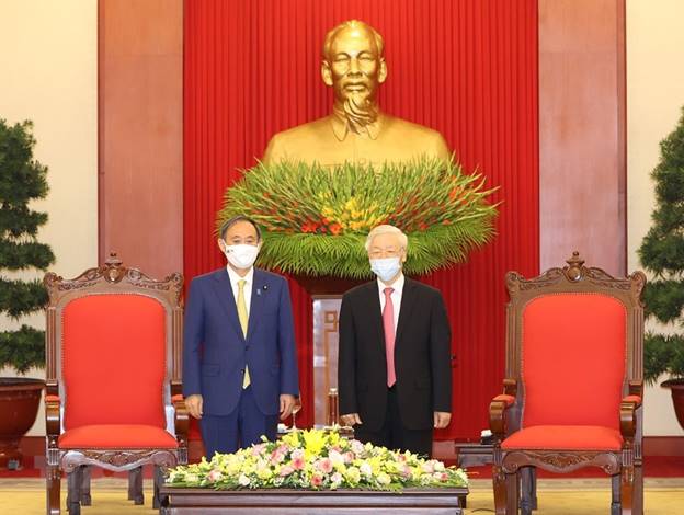  Tổng Bí thư, Chủ tịch nước Nguyễn Phú Trọng tiếp Thủ tướng Nhật Bản Suga Yoshihide. (Ảnh: Trí Dũng/TTXVN)