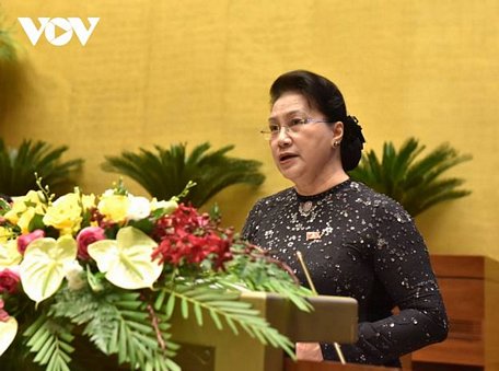 Chủ tịch Quốc hội Nguyễn Thị Kim Ngân phát biểu tại phiên khai mạc Kỳ họp thứ 10, Quốc hội khóa XIV