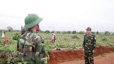 Lực lượng Biên phòng Cửa khẩu Chàng Riệc (huyện Tân Biên, tỉnh Tây Ninh) tuần tra, kiểm soát ở khu vực biên giới. (Ảnh: Thanh Tân/TTXVN)