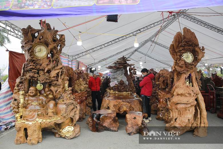 Bộ bàn ghế “Cửu lân quần tụ” được làm từ gỗ nu kháo, gồm 9 món đồ với thời gian chế tác khoảng 1 năm, hiện đang được trưng bày và chào bán với giá 3 tỷ đồng tại Festival Sinh vật cảnh.