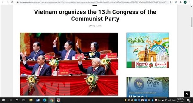 Báo Kuwait đưa tin về Đại hội XIII của Đảng Cộng sản Việt Nam. (Ảnh: Anh Tuấn/TTXVN)