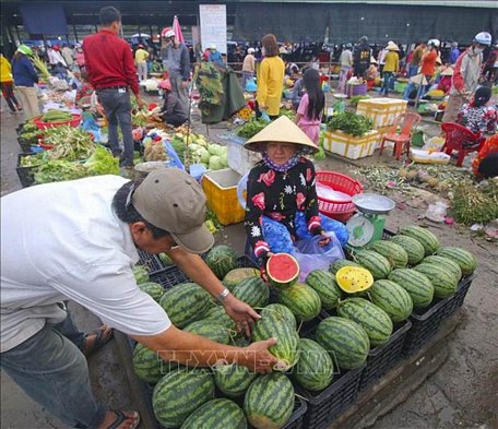 Hàng hóa nông sản phục vụ ngày Tết tại thành phố Vị Thanh, tỉnh Hậu Giang. Ảnh: Duy Khương/TTXVN