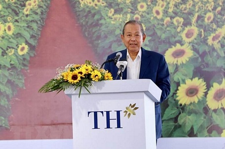 Phó Thủ tướng Thường trực Chính phủ Trương Hòa Bình phát biểu tại lễ khởi công. (Ảnh: Thanh Sang/TTXVN)